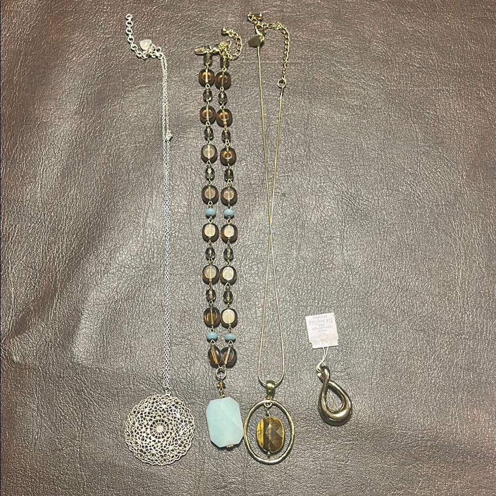 Lia Sophia and Stella and Dot  Silver, Brown and turquoise necklace pieces.